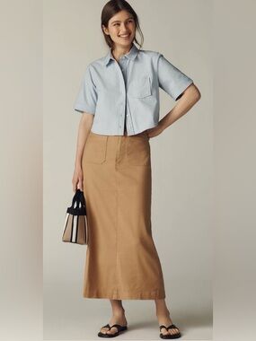 Anthropologie Maeve Colette Linen Maxi Skirt XL Neutral Safari Boho Coastal
